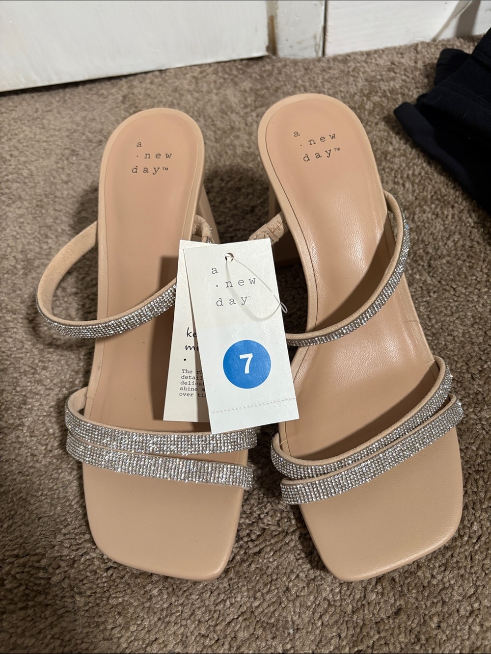 a new day Nude Crystal Double-Strap Slide Heels